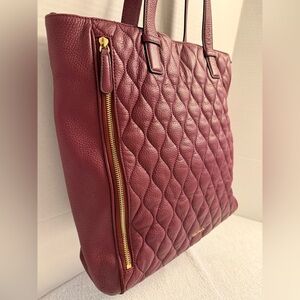 Vera Bradley Quilted Leather Shoulder Tote – Burgundy Wine
